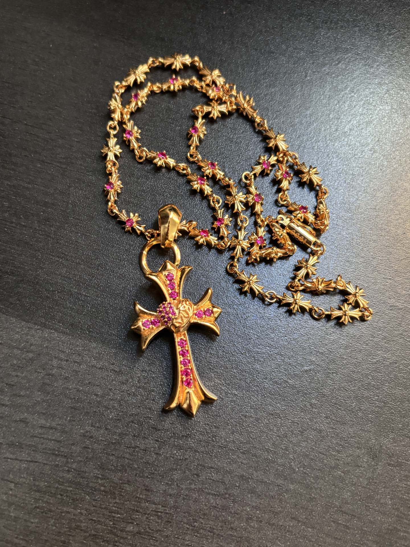 Chrome Hearts Gold Cross Pendant with Gemstones
